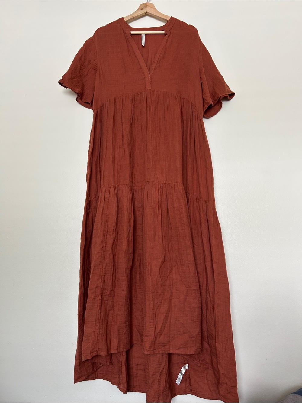 Anthropologie Rust Tiered V-Neck Maxi Dress